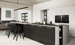 Modern Kitchen in Bournemouth white cupboard doors and grey stone worktops